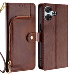 Per Redmi 13 4G Custodia in pelle con cerniera (marrone)
