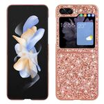 Per Samsung Galaxy Z Flip6 Custodia per telefono in TPU antiurto con polvere glitterata (oro rosa)