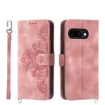 Per Google Pixel 9a Custodia in pelle con motivo a fiori in rilievo e portafoglio (rosa)
