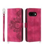 Per Google Pixel 9a Custodia in pelle con motivo a fiori in rilievo (rosso vino)