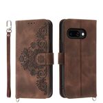 Per Google Pixel 9a Custodia in pelle con motivo a fiori in rilievo (marrone)