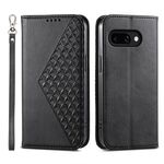Per Google Pixel 9a Custodia per telefono magnetica in pelle di vitello con griglia cubica (nera)