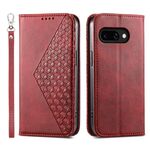 Per Google Pixel 9a Custodia per telefono magnetica in pelle di vitello con griglia cubica (rosso)