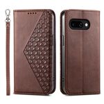 Per Google Pixel 9a Custodia per telefono magnetica in pelle di vitello con griglia cubica (marrone)