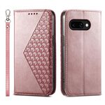 Per Google Pixel 9a Custodia per telefono magnetica in pelle di vitello con griglia cubica (oro rosa)