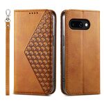 Per Google Pixel 9a Custodia magnetica in pelle di vitello con griglia cubica (giallo)