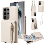 Per Samsung Galaxy S25 Ultra 5G Custodia a tracolla con cerniera in pelle per telefono cellulare (beige)