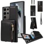 Per Samsung Galaxy S25 Ultra 5G Custodia a tracolla con cerniera in pelle per telefono cellulare (nero)