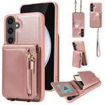 Per Samsung Galaxy S24 FE 5G Custodia a tracolla in pelle con cerniera e cordino (oro rosa)