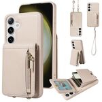 Per Samsung Galaxy S24+ 5G Custodia a tracolla con cerniera in pelle per telefono cellulare (beige)
