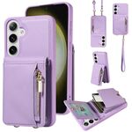 Per Samsung Galaxy S24+ 5G Custodia a tracolla con cerniera in pelle per telefono cellulare (viola)