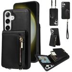 Per Samsung Galaxy S24+ 5G Custodia a tracolla con cerniera in pelle per telefono cellulare (nero)
