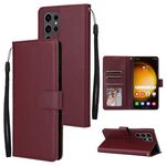 Per Samsung Galaxy S25 Ultra 5G Custodia per telefono in pelle multifunzionale con 3 slot per schede (rosso vino)