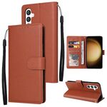 Per Samsung Galaxy S25+ 5G Custodia per telefono in pelle multifunzionale con 3 slot per schede (marrone)