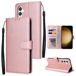 Per Samsung Galaxy S25+ 5G Custodia per telefono in pelle multifunzionale con 3 slot per schede (oro rosa)