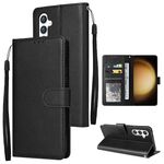 Per Samsung Galaxy S25+ 5G Custodia per telefono in pelle multifunzionale con 3 slot per schede (nero)