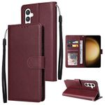 Per Samsung Galaxy S25+ 5G Custodia per telefono in pelle multifunzionale con 3 slot per schede (rosso vino)