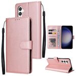 Per Samsung Galaxy S25 5G Custodia per telefono in pelle multifunzionale con 3 slot per schede (oro rosa)