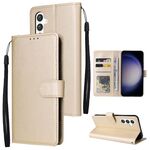 Per Samsung Galaxy S25 5G Custodia per telefono in pelle multifunzionale con 3 slot per schede (oro)