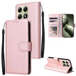 Per Xiaomi 14T Pro Custodia per telefono in pelle multifunzionale con 3 slot per schede (oro rosa)