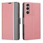 Per Sony Xperia 1 VI Custodia in pelle con pulsanti laterali in twill texture (rosa)