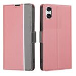 Per Sony Xperia 10 VI Custodia in pelle con pulsanti laterali in twill texture (rosa)