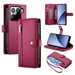 Per Xiaomi 15 Pro Custodia in pelle con cerniera e nove slot per schede (rosso)
