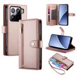 Per Xiaomi 15 Pro Nine Card-slot Zipper Wallet Bag Custodia in pelle per telefono (rosa)