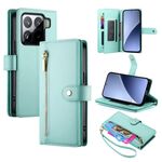 Per Xiaomi 15 Pro Custodia in pelle con cerniera e nove slot per schede (verde menta)