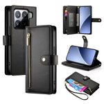 Per Xiaomi 15 Pro Custodia in pelle con cerniera e nove slot per schede (nero)