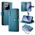 Per Xiaomi 15 Pro Nine Card-slot Zipper Wallet Bag Custodia in pelle per telefono (blu)