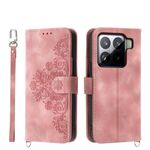 Per Xiaomi 15 Custodia in pelle con motivo a fiori in rilievo e portafoglio (rosa)