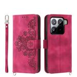 Per Xiaomi 15 Custodia in pelle con motivo floreale in rilievo (rosso vino)