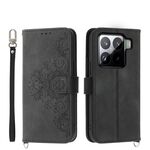 Per Xiaomi 15 Custodia in pelle con motivo floreale in rilievo (nero)