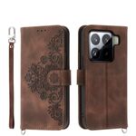 Per Xiaomi 15 Pro Custodia in pelle con portafoglio in rilievo con motivo a fiori (marrone)