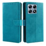 Per Xiaomi Mi 14T Pro 5G Custodia per telefono in pelle con fibbia a ribalta con texture in vitello (azzurro chiaro)