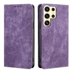 Per Samsung Galaxy S25 Ultra 5G RFID Antifurto Spazzola Magnetico Custodia in Pelle per Telefono (Viola)