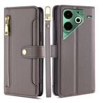 Per Tecno Pova 6 Neo 4G Sheep Texture Portafoglio a tracolla con cerniera in pelle Custodia per telefono (grigio)