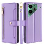 Per Tecno Pova 6 Neo 4G Sheep Texture Portafoglio a tracolla con cerniera in pelle Custodia per telefono (viola)