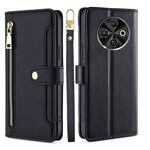 Per Tecno Spark 30C 4G Custodia per telefono in pelle con cerniera a tracolla con texture di pecora (nero)
