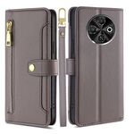 Per Tecno Spark 30C 4G Sheep Texture Portafoglio a tracolla con cerniera in pelle Custodia per telefono (grigio)