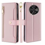 Per Tecno Spark 30C 4G Custodia per telefono in pelle con cerniera a tracolla con texture di pecora (rosa)