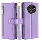 Per Tecno Spark 30C 4G Custodia per telefono in pelle con cerniera a tracolla con texture di pecora (viola)