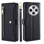 Per Redmi 14C 4G Custodia per telefono in pelle con cerniera a tracolla e texture di pecora (nera)