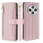 Per Redmi 14C 4G Custodia per telefono in pelle con cerniera a tracolla con texture di pecora (rosa)