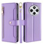 Per Redmi 14C 4G Custodia per telefono in pelle con cerniera a tracolla con texture di pecora (viola)