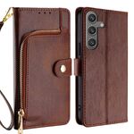 Per Samsung Galaxy S25+ 5G Custodia in pelle con cerniera (marrone)