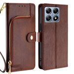 Per Xiaomi 14T Pro 5G Custodia in pelle con cerniera (marrone)