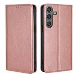 Per Samsung Galaxy S25 5G Custodia magnetica in pelle tinta unita color petrolio lucido (oro rosa)