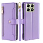Per Xiaomi 14T 5G Sheep Texture Portafoglio a tracolla con cerniera in pelle Custodia per telefono (viola)